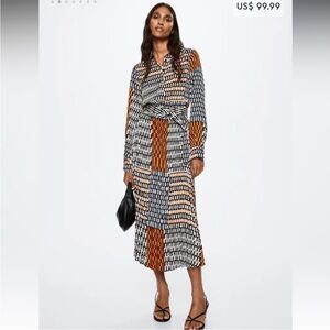 Mango Geometric Print Midi Dress Size 0
